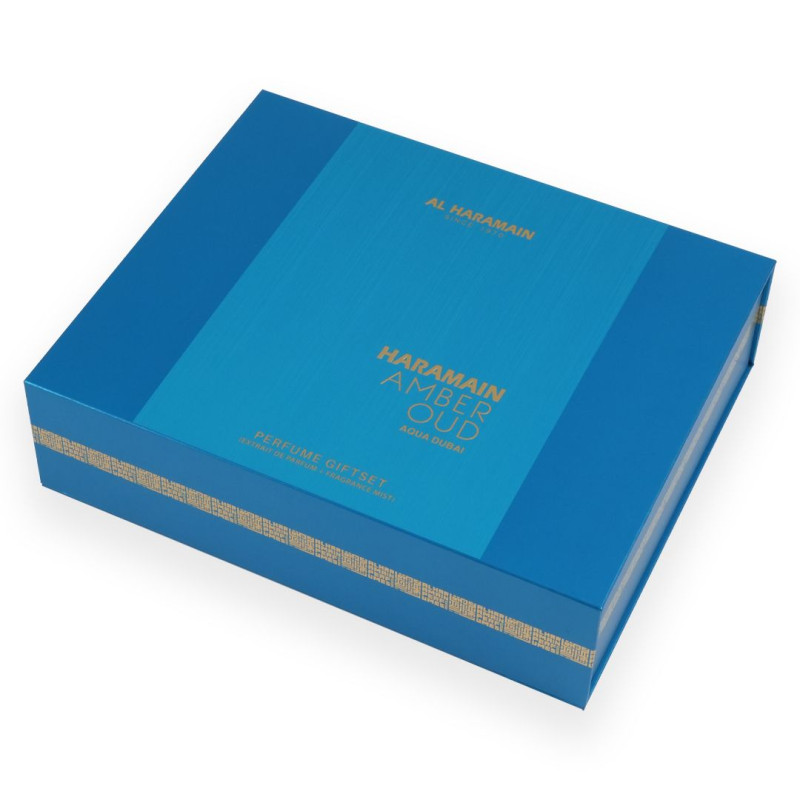 Al Haramain Amber Oud Aqua Dubai gift set (EXP 75 ml + EXP 30 ml + body mist 250 ml) - Image 2